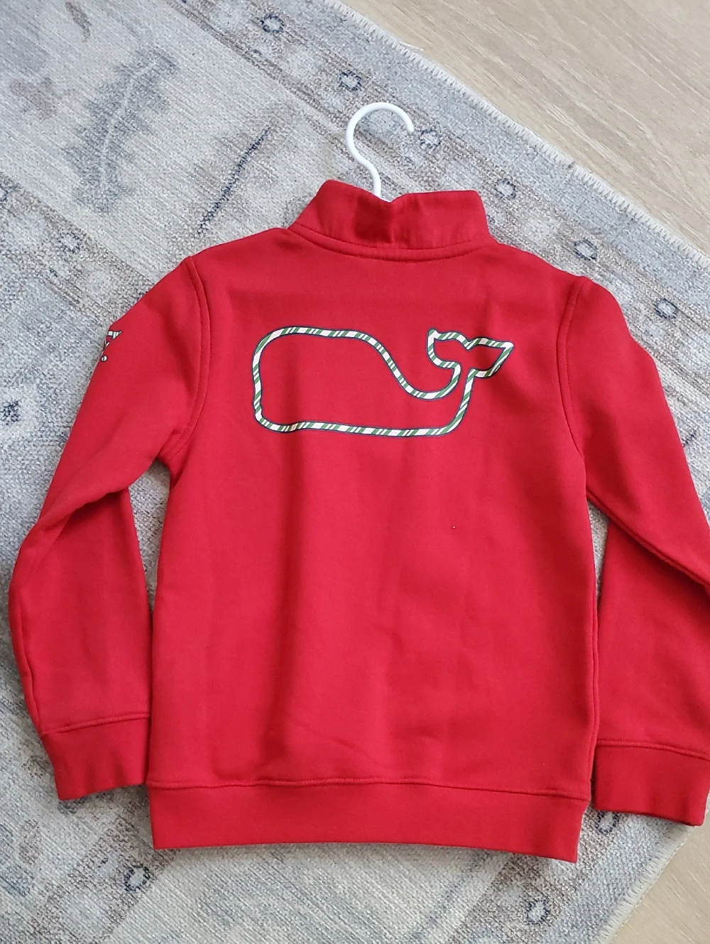 Vineyard Vines Girls Red Christmas Glitter Whale 1/4 Zip Sweatshirt SzS (7-8)